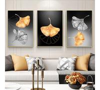 Conjunto de 3-Cuadros Abstractos de Paisajes Nórdicos Con Hojas Doradas Pósteres Modernos e Impresiones en Lienzo Arte Mural para Sala de Estar Cocina y Decoración del Hogar-30 * 50cm (Sin marco)