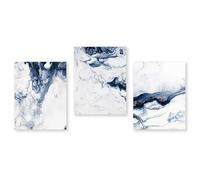 Conjunto de 3 cuadros abstractos sobre lienzo en azul marino y blanco con ambiente moderno y minimalista, ideales para galerías arte o para decorar pared dormitorio (20x30cm/8x12in) x3 Sin marco