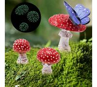 Conjunto de 3 estatua decorativa de hongo rojo que brilla en la oscuridad, diseño rústico planta en maceta modelado casero, estatua al aire libre, seta de tapa roja para micro paisajes decoraciones de