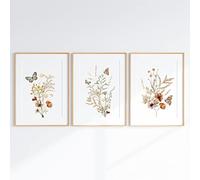 Conjunto de 3 Flores Silvestres Vivero Mariposa Floral Carteles Acuarela Arte de la Pared Lienzo Pintura Impresiones Imagen Minimalista Sala de Estar Decoración para el Hogar-50*70Cm (Sin Marco)