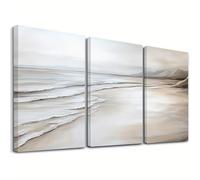 Conjunto de 3 impresiones en lienzo de playa, enmarcadas, con motivo de olas, decoración de pared para un ambiente tranquilo y decorativo (55 x 65 cm (22 x 26 pulgadas), 3 marcos interiores)