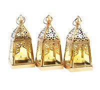 Conjunto de 3 Linterna Oriental de Metal y Cristal Basil 16cm Claro | Luces de Viento marroquí | Faro de Cristal para Interior | Lámpara para Exterior | Linterna de jardín