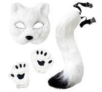 Conjunto de 3 máscaras y Cola de Therian, Disfraz de Peludo, Incluye máscara esponjosa, Guantes de Pata y Cola, artículos de Therian, Disfraces de Halloween para Fiestas de Disfraces, cospl
