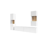 Conjunto de 3 Muebles de salón colección EVA. Color Blanco y Roble.