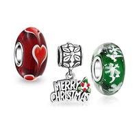 Conjunto De 3 Palabras Feliz Navidad Copos De Nieve Corazones. Abalorio De Plata De Ley .925 Para Adolescentes Y Mujeres Que Se Ajusta A Pulseras Europeas