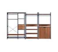 Conjunto de 3 percheros larem con 2 cajones, 7 estantes y 1 compartimento - negro/efecto nogal [en.casa]