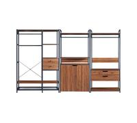 Conjunto de 3 percheros larem con 4 cajones 1 compartimento cerrado - negro/efecto nogal [en.casa] 180 cm