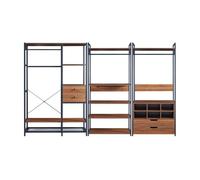 Conjunto de 3 percheros larem con 4 cajones 5 estantes 6 compartimentos- negro/efecto nogal [en.casa]