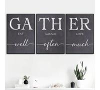 Conjunto de 3 piezas de arte mural en lienzo Art Déco - Frases inspiradoras para reunirse - Come bien, ríe a menudo, ama mucho - Decoración para el hogar (60x80cm/3 piezas sin marco)
