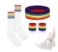 Conjunto de 3 Piezas de Bandas, Incluye Diadema Deportiva de algodón a Rayas para Hombres y Mujeres Cinta Frente Sudor Muñequeras Conjunto Banda Elástica de Pelo Transpirable