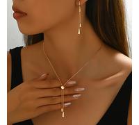 Conjunto de 3 piezas de collar y aretes con colgante geométrico de de agua, borla y cadena de serpiente y de moda