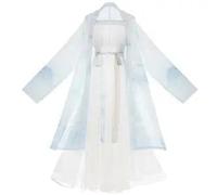 Conjunto de 3 piezas de Hanfu chino for hombre, estilo dinastía Song, con ríos y lagos, ropa blanca con degradado, fotografía diaria de erudito, ropa de mujer for hombre.(Women,M)