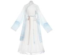 Conjunto de 3 piezas de Hanfu chino for hombre, estilo dinastía Song, con ríos y lagos, ropa blanca con degradado, fotografía diaria de erudito, ropa de mujer for hombre.(Men,M)