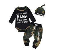 Conjunto de 3 piezas de ropa de bebé recién nacido de manga larga con pantalones largos de camuflaje + gorro, Negro, 6 mes