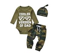 Conjunto de 3 piezas de ropa de bebé recién nacido de manga larga con pantalones largos de camuflaje + sombrero, verde, 0 mese