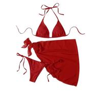 Conjunto de 3 Piezas de Top de Bikini Sexy con Copa Triangular de Color Liso para Mujer con Falda y Parte Inferior, en Tissu Extensible, léger y Doux, Ideal para vacances, Moda 2025 Deux pièces