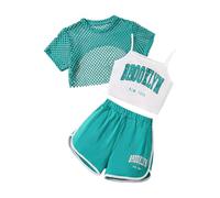Conjunto de 3 piezas de verano para niñas, informal, holgado, sin mangas, con top y pantalones cortos, para actividades al libre, de 8 a 14 años, ropa de juego Trajes De Vestir Mujeres Empresarial