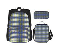Conjunto de 3 piezas Mochilas Azul Amarillo Bolsa de libro suelta Viaje Camping Trabajo Escuela Bolsa Estuche de lápices Combinación de bolsa de almuerzo para hombres Mujeres Niños Niñas Talla única