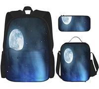 Conjunto de 3 piezas Mochilas Cielo Nocturno con Estrellas Luna Llena Universo Espacio Cuerpos Celestiales Romántico Noche Escuela Bolsa Lápiz C, color, 5.0cm*10.5cm*20.5cm, Estuche para lápices