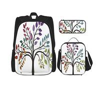 Conjunto de 3 piezas Mochilas Rainbow Espacio Verano Jardín Orgánico Colorido Abstracto Rojo Amarillo Primavera Árbol Naturaleza Naranja Libro Ba, color, 5.0cm*10.5cm*20.5cm, Estuche para lápices