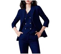 Conjunto de 3 piezas para mujer, traje de oficina, chaqueta, chaleco, pantalones, trajes de negocios, traje de fiesta de graduación, ropa casual, azul marino, L