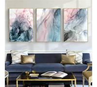Conjunto de 3-Pintura Abstracta Con Salpicaduras de Color Rosa Gris y Azul Impresa Lienzo Póster de Arte Nórdico Pared Decoración Moderna Hogar Dormitorio Oficina y Sala de Estar-40*50cm (Sin marco)