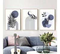 Conjunto de 3-Pintura Lienzo Líneas Geométricas de Palmeras Plantas Abstractas Carteles Nórdicos Impresiones Imágenes Sala de Estar Dormitorio Cocina Decoración de Habitación-50*70cm*3Pcs (sin marco)