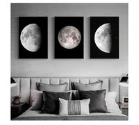 Conjunto de 3-Póster Abstracto de Luna Láminas Con Imágenes de Las Fases Lunares Cuadros Sobre Lienzo Obras de Arte Decoración de Sala de Estar Oficina el Hogar y el Dormitorio-40*60cm (Sin marco)