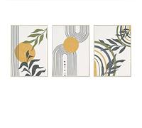 Conjunto de 3 Póster de Arte de Mediados de Siglo Resumen Boho Hojas y Sol Pintura en Lienzo Línea Impresión de Arte Galería Cuadro de Pared Decoración de Habitación del Hogar-50 * 70Cm (Sin Marco)