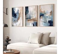 Conjunto de 3 pósteres de arte abstracto azul impresos en lienzo, minimalistas y contemporáneos, para el hogar, sala de estar, dormitorio u oficina (75x110cmx3/Sin marco)