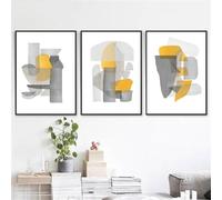 Conjunto de 3-Pósteres de Arte Abstracto Moderno en Gris y Amarillo Lienzos para Pared Cuadros para Comedor Sala de Estar Dormitorio Cocina y Oficina-40 * 50cm (Sin marco)