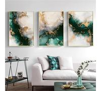 Conjunto de 3-Pósteres Nórdicos Abstractos de Mármol Verde y Dorado para Pared Arte Estético Lienzo Impreso Sala de Estar Cocina Oficina Dormitorio Decoración del Hogar-40 * 50cm (Sin marco)