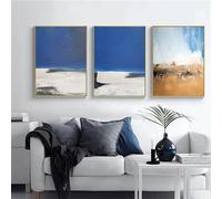 Conjunto de 3-Pósteres y Láminas de Arte Abstracto Nórdico Pared Pintura Sobre Lienzo Mural de Cielo Marino Pintado A Pincel Decoración de Sala de Estar Dormitorio U Oficina-40*50cm (Sin marco)