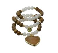 Conjunto de 3 Pulseras con Piedras Naturales, Corazón de Murano Ámbar, Detalles Dorados