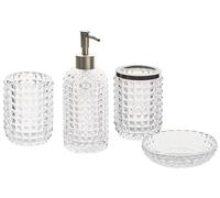 Conjunto de 4 Accesorios de baño de Vidrio Transparente dispensador jabonera portacepillos Vaso Glamour Tapia