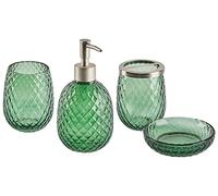Conjunto de 4 Accesorios de baño de Vidrio Verde dispensador jabonera portacepillos Vaso Glamour Canoa