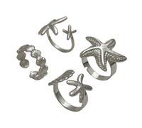 Conjunto De 4 Anillos De Conchas Geométricos Ajustables Para Mujeres Joyas Playa Día Caliente En Accesorios Costeros Aleación Oro Y Plata.