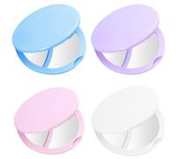 Conjunto de 4 Espejo Bolso de Doble Cara, Espejo de Mano Portátil, de Colores Suaves Azul Claro, Púrpura Suave, Blanco, Rosa, Adecuado para Viajes y Uso Diario