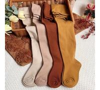 Conjunto de 4 mallas ajustadas y cálidas de para niñas - Leggings casuales de color liso con cintura elástica