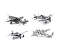 Conjunto de 4 modelos de aviones cortados con l ser en 3D de Metal Earth: Avro, Lancaster, Mitsubishi Zero, F4U, Corsair, P-51, Mustang.