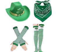 Conjunto de 4 piezas con temática del Día Nacional Irlandés, sombrero de trébol verde, calcetines y mangas de brazo, para vacaciones, reuniones, eventos, disfraz del día de StPaddys