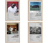 Conjunto de 4 pósters firmados y limitados de Kendrick Lamar en lienzo enmarcado para decoración de pared estética de dormitorio Música Pósters para la habitación Decoración de pared 20 x 30 cm Sin
