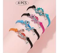 Conjunto de 4 pulseras para niños con estampado de dinosaurio BFF, pulsera de pelo con cordón elástico de dos colores y uso