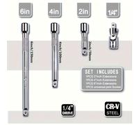 Conjunto de 4 Varillas de Extensión para Llave de 1/2, Varilla de Extensión Grande, y Pequeña 3/8, Varilla Corta 1/4 para Conexión de Varilla