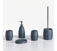 Conjunto de 5 Accesorios de baño jabonera dispensador de jabón escobilla de Inodoro Vaso Soporte para cepillos de Dientes Azul Oscuro Yarapa