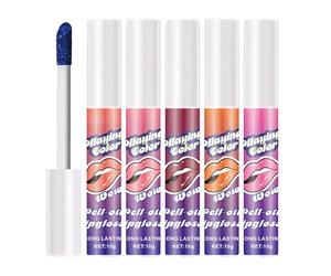 Conjunto de 5 piezas de brillo labial pelado tatuaje color lápiz labial manchado, brillo labial mate lápiz labial impermeable de larga duración no - stick Cup lápiz labial tear - off maquillaje labial