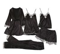 Conjunto de 5 piezas de pijama y albornoz para mujer, estilo erótico y cómodo, elegante y sensual para tus noches íntimas ropa erótica, Negro , XXXL