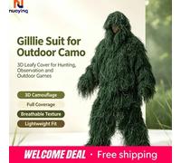 Conjunto de 5 piezas de traje de camuflaje Ghillie para adultos, conjunto de ropa de camuflaje ligero para caza, traje de camuflaje transpirable para caza, observación de aves, fotografía de vida Jung