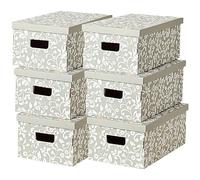 Conjunto de 6 Cajas almacenaje de Cartón FSC para Armario, Ropa, Cambio de Temporada y Transporte, Organizadoras, decoradas, Fácil de Ensamblar, con Diseño Floral, 29x51x20 cm