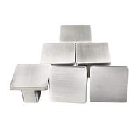 Conjunto de 6 moderno plata metal acabado satinado botón muebles puerta armario hardware cajón tiradores botones cuadrados